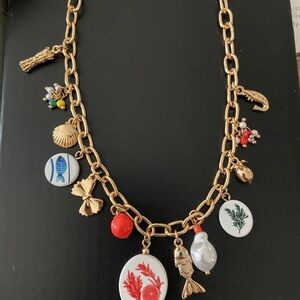 Gold Charm Necklace with Colorful Marine Accents